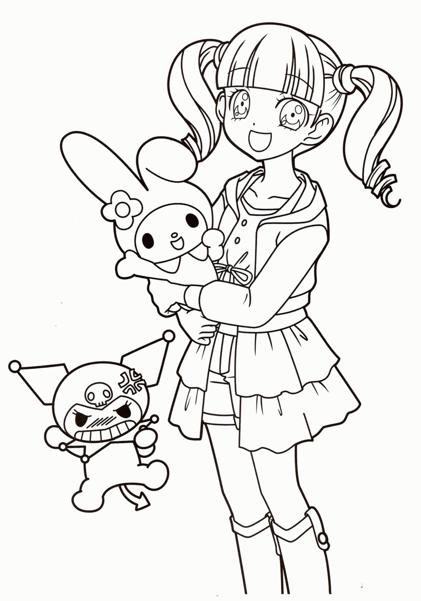 Anime Girl z króliczkiem - Wallpaper - Kolorowanki do druku