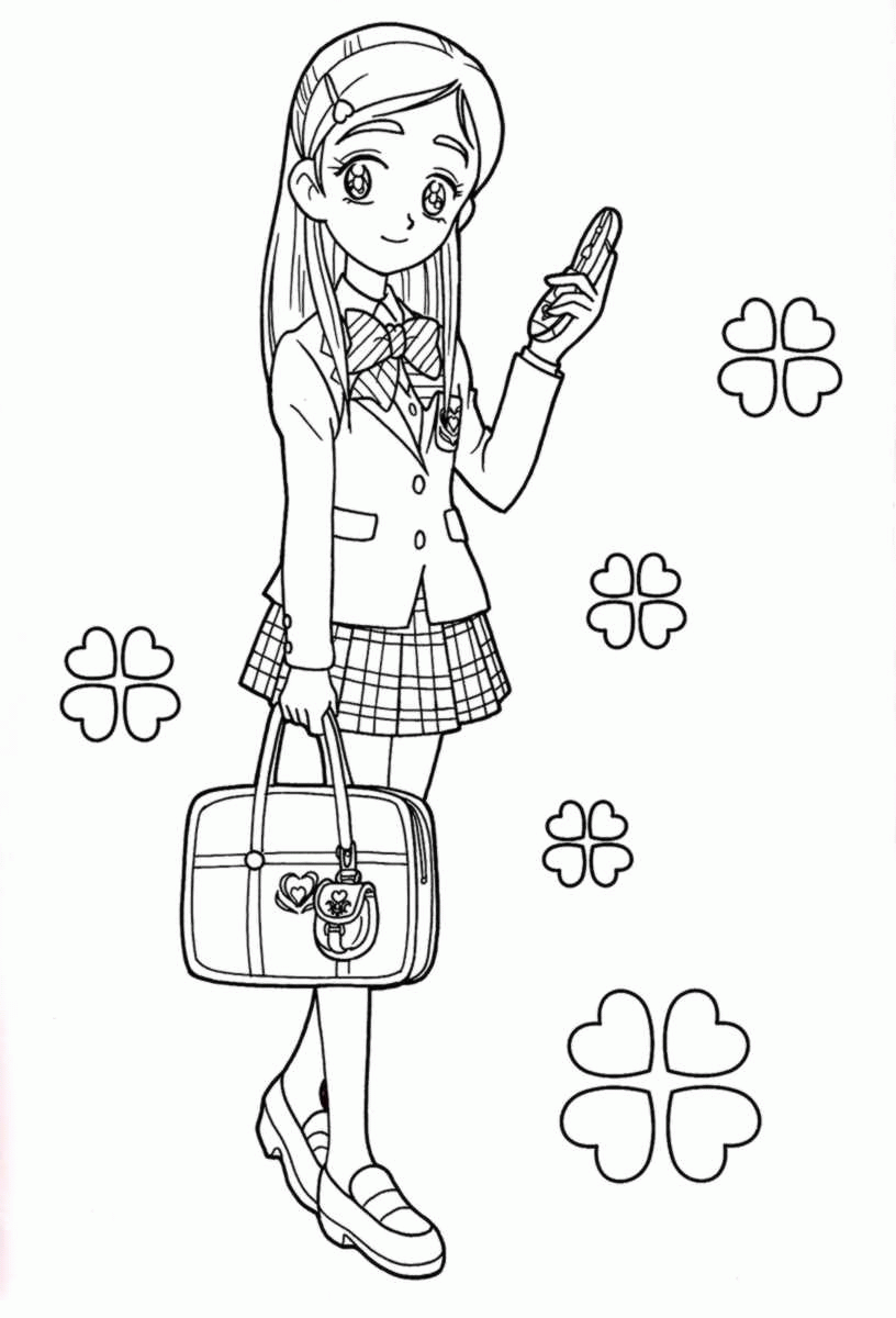 Stylowa Uczennica z Telefonem - Kolorowanka do Druku