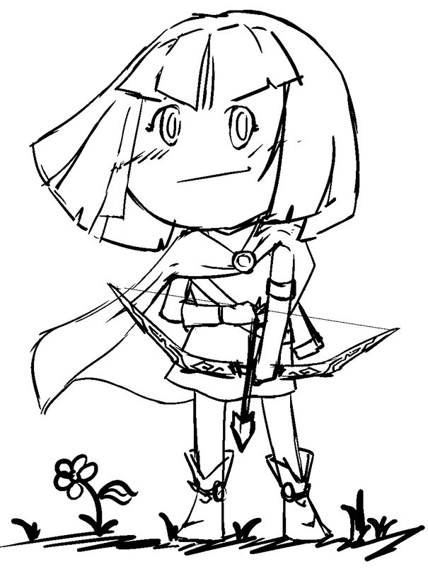 Chibi Wojownik z Łukiem - Kolorowanka do Druku