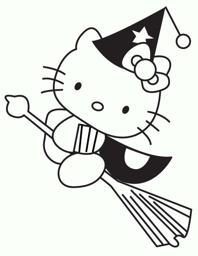 Kolorowanka Hello Kitty - Urokliwa Czarownica na Miotle