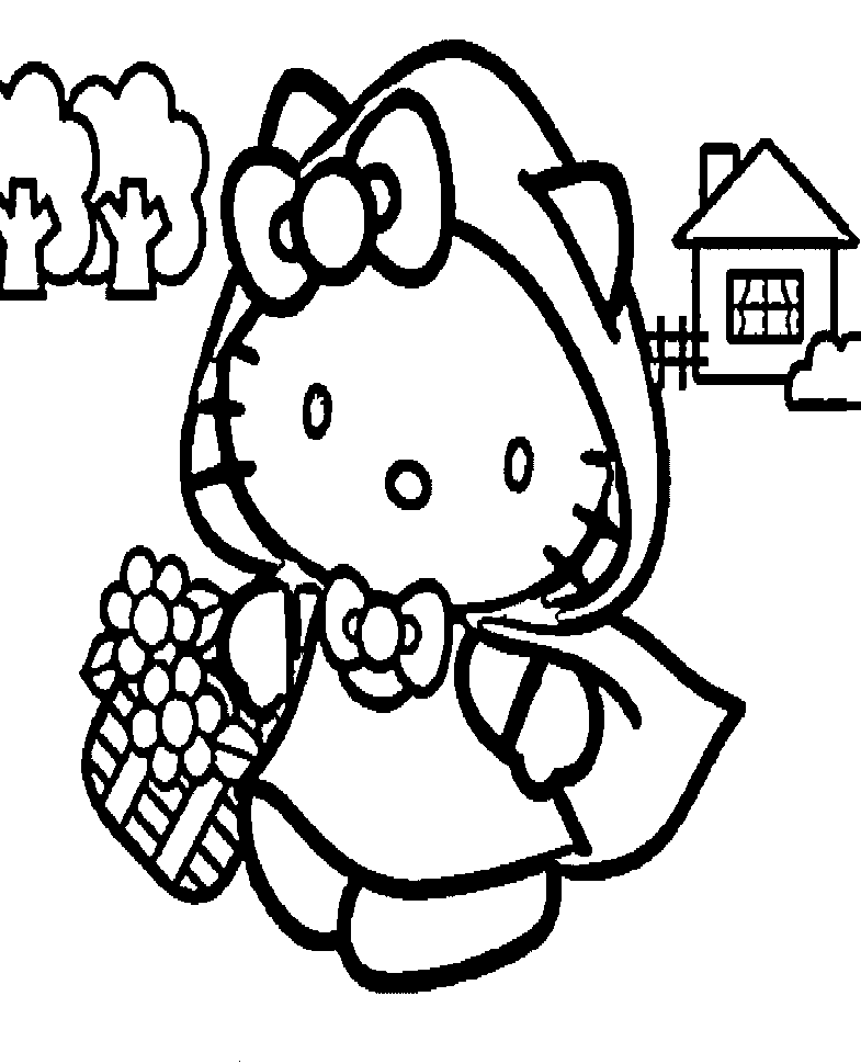 Kolorowanka Hello Kitty w Czerwonym Płaszczu - Pobierz i Koloruj