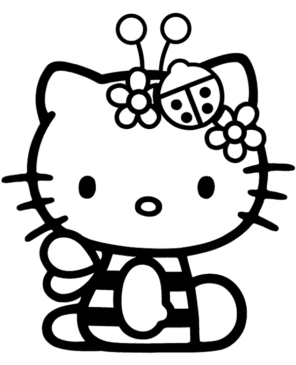 Kolorowanka Hello Kitty z Motylkiem i Kwiatami – Pobierz i Koloruj!