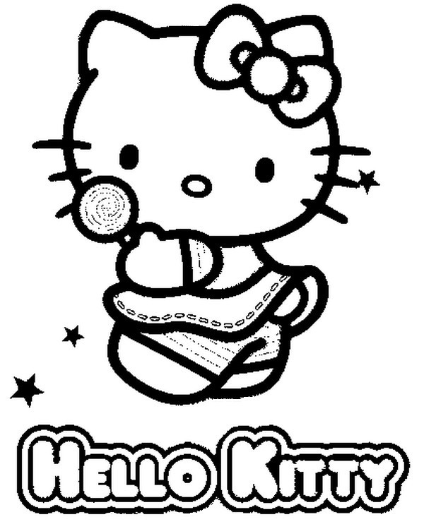 Kolorowanka Hello Kitty z Cukierkiem do Druku