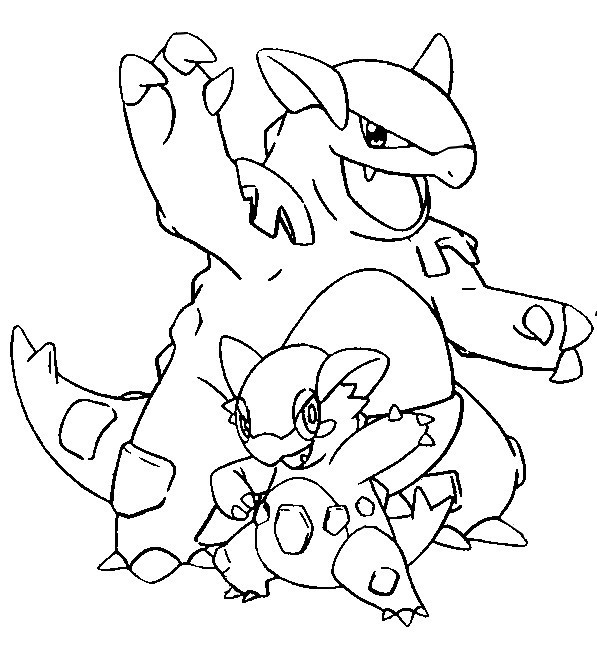 Kolorowanka Mega Kangaskhan i Towarzysz - Kreatywna Zabawa z Pokémonami