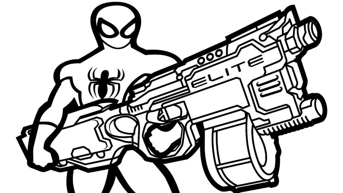 Exciting Superhero Coloring Page with Futuristic Blaster