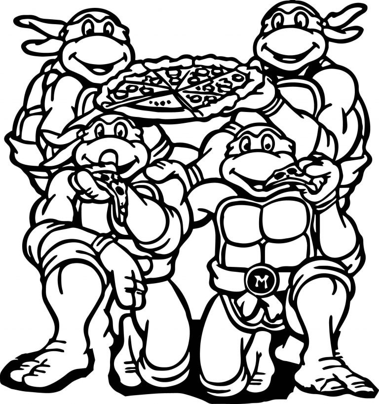 Kolorowanka: Wojownicze Żółwie Ninja i Pizza - Kreatywna Zabawa dla Dzieci